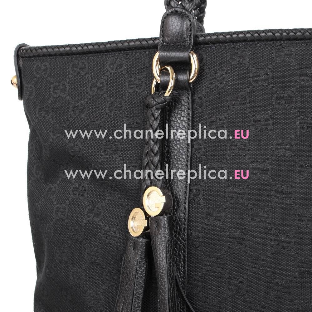 Gucci Classic Weave Cotton Cloth Shoulder Bag In Black G6122203