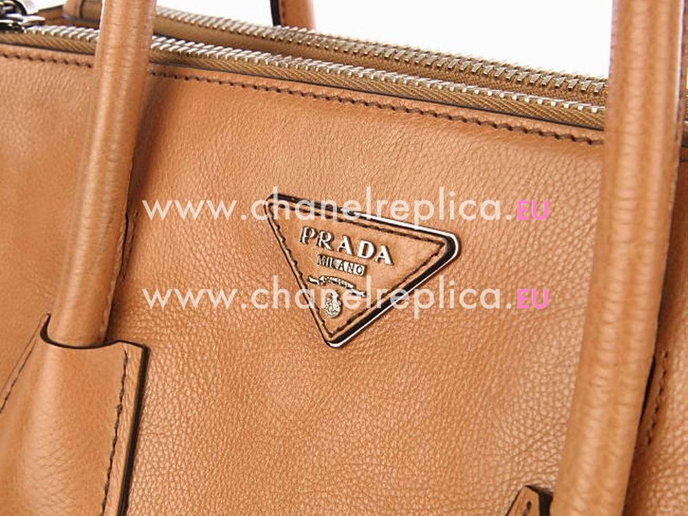 Prada Glace Calfskin Triangle Logo Large Bag Camel P536288