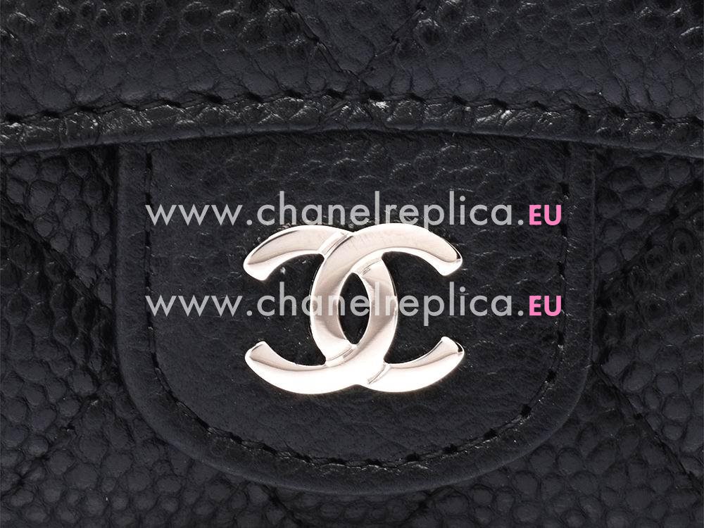 Chanel Caviar Silver CC Key Chain holder In Black C57082