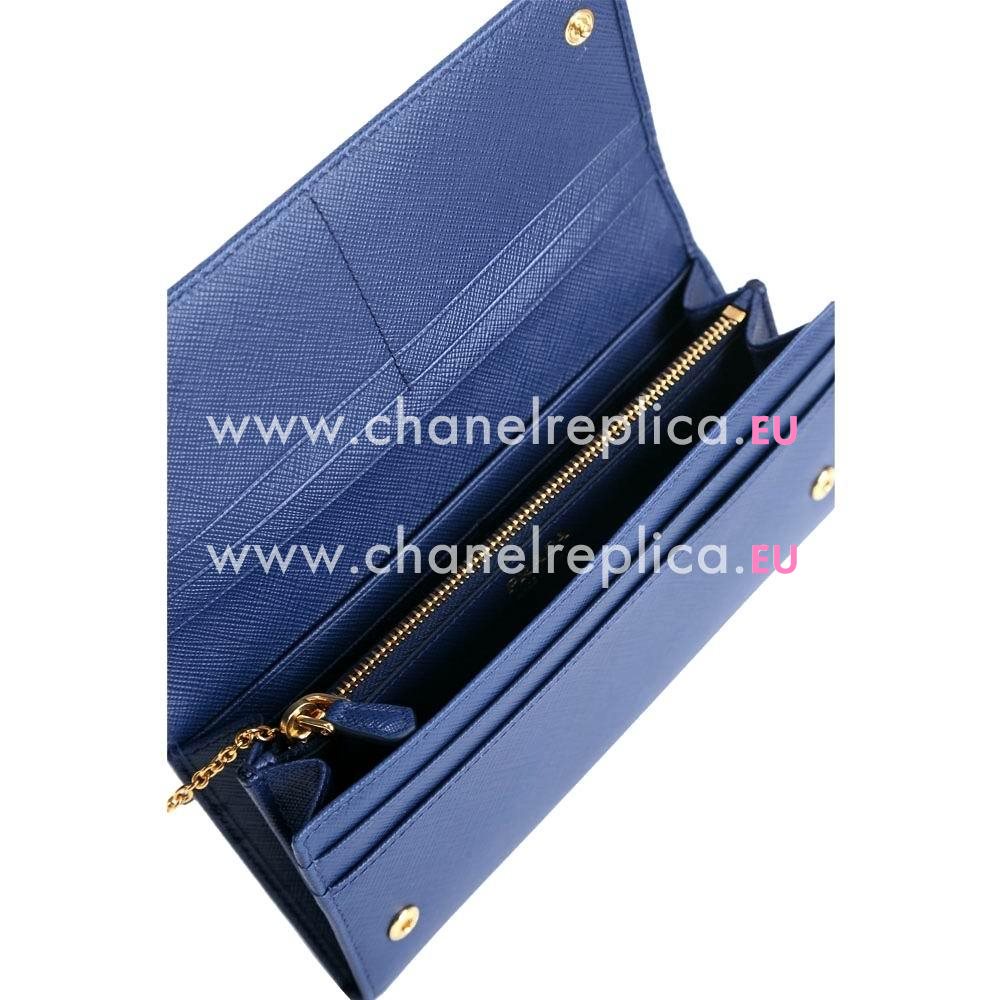 Prada Saffiano Triangle Logo Cowhide Wallet In Blue PR61018017