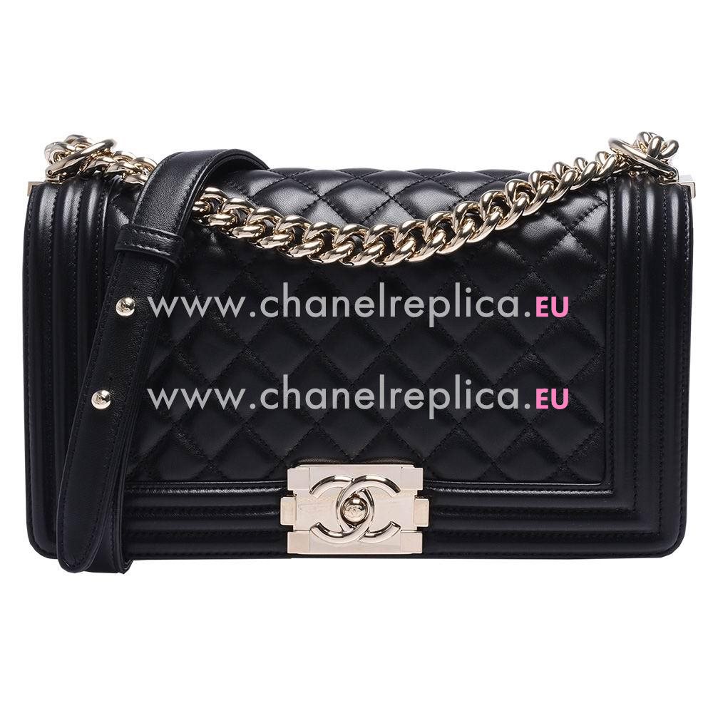 Chanel Lambskin Medium Size Boy Bag Shiny Gold Hardware Black A645513
