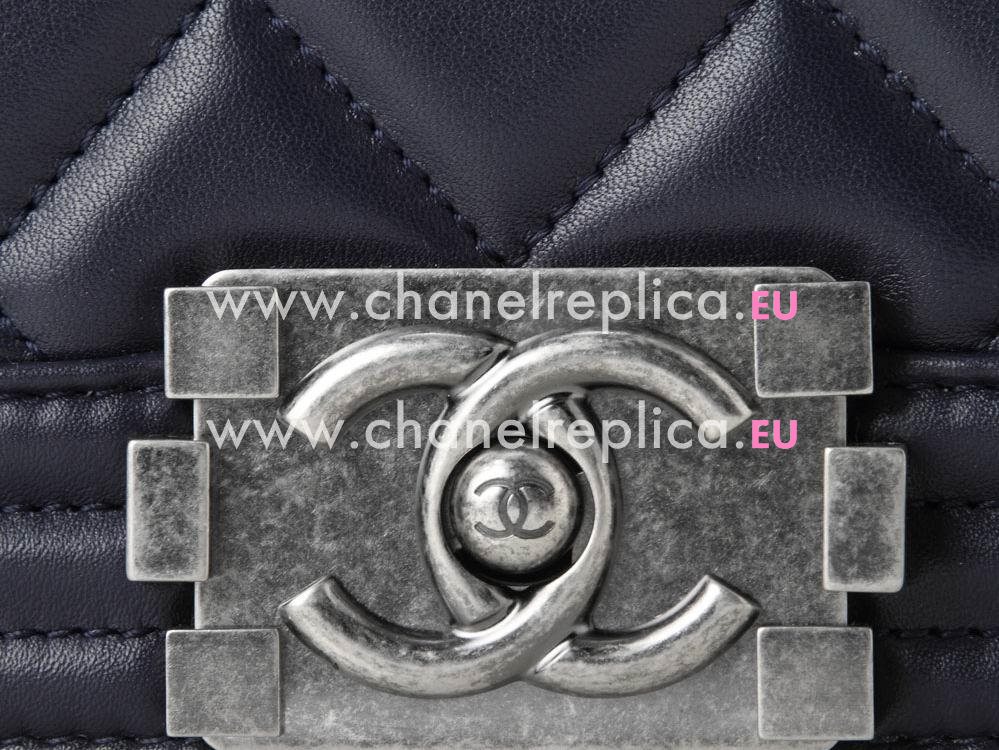 Chanel Boy Lambskin Large Size Bag Dark Blue(Antique-Silver) A51765