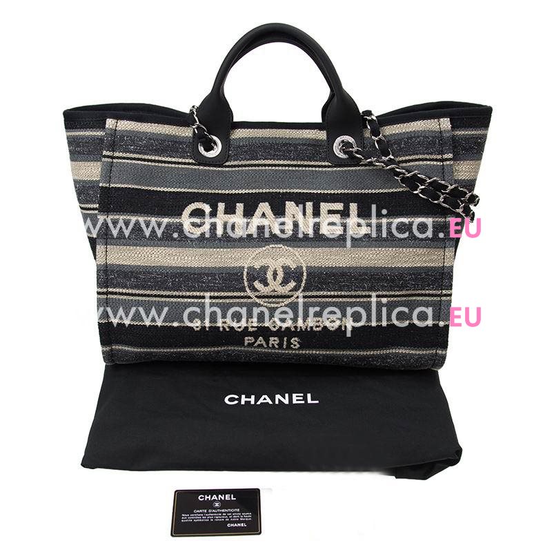 Chanel Deauville Double CC LOGO Denim Canvas Calfskin Silver Chain Bag A66941BEBLU