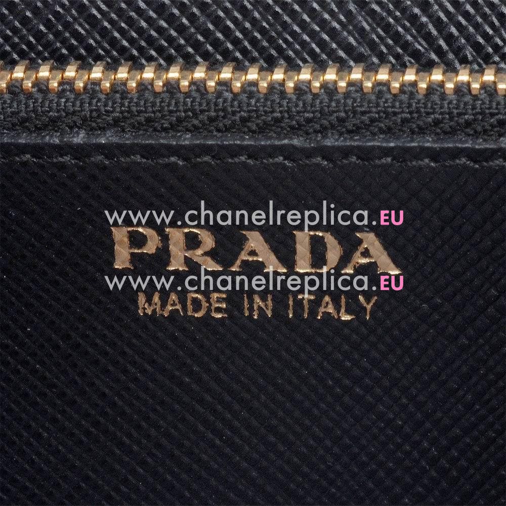 Prada Letter Gold Embossment Logo Cowhide Wallet In Black PR61017012