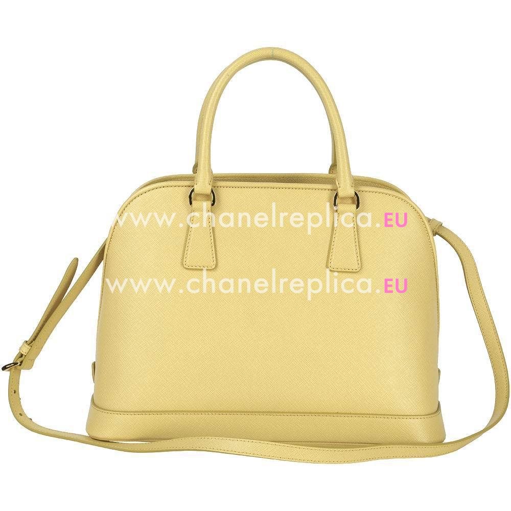 Prada Lux Saffiano Zipper Cowhide Handle/Shoulder Bag Light Yellow PR61017003