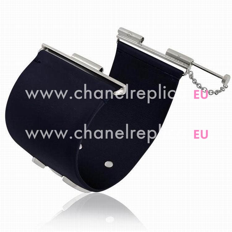 Chanel Calfskin / metal Classic White CC Bracelet Black Silver C37C065