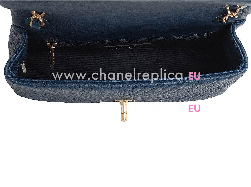 Chanel Calfskin Herringbone Mini Coco Flap Bag (Deep Blue) A704573