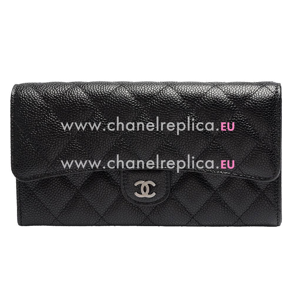 Chanel Caviar Anti-Silver CC Snapper Zipper Wallet Black A31506ASB