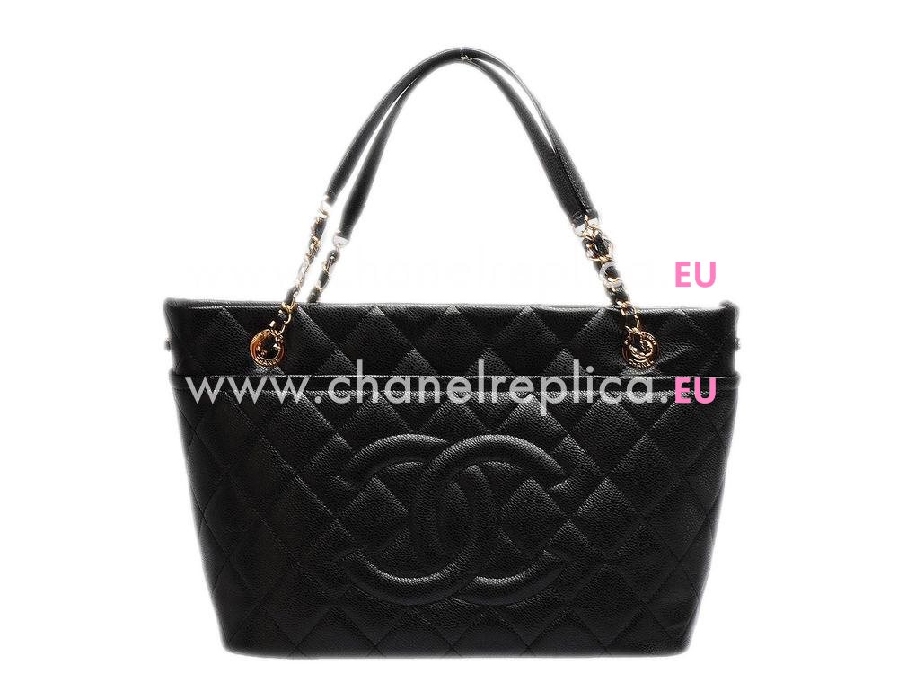 Chanel Classic Cambon Caviar Cowhide Bag Gold Chain Black A553106