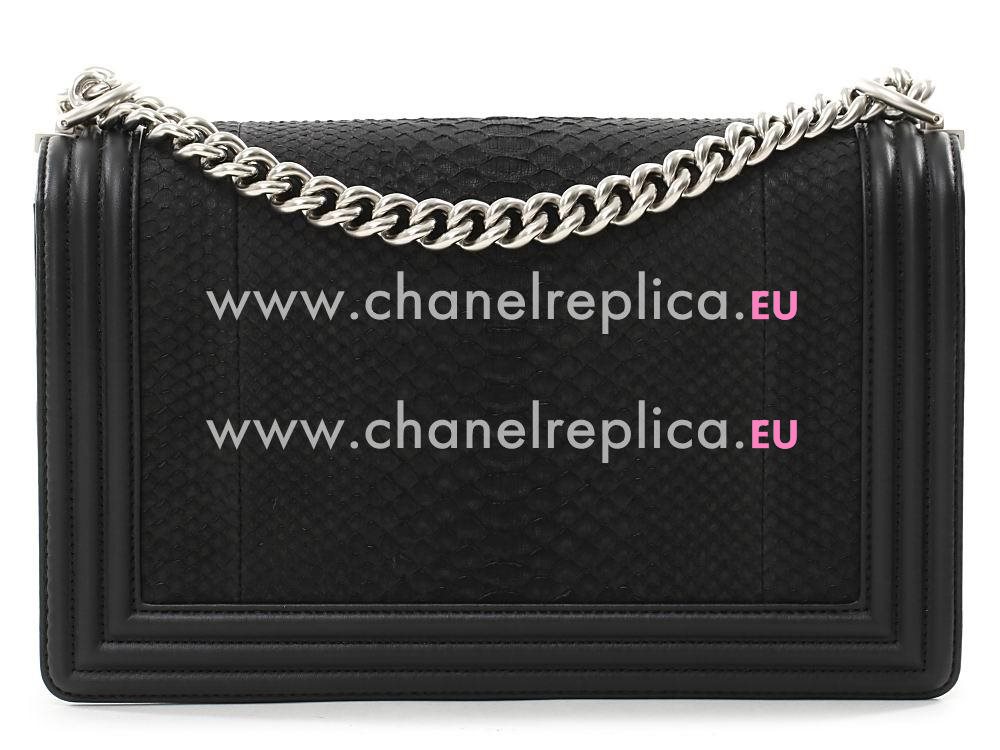 Chanel Real Python Skin 28cm Boy Bag Silver Chain Black A90420