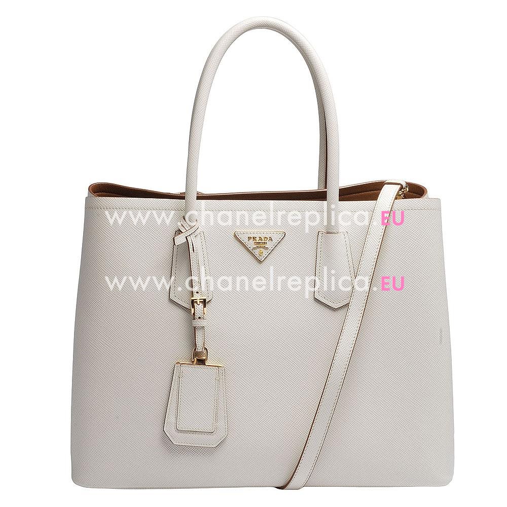 Prada Saffiano Cuir Large Double Tote Bag Off-white PR624E47