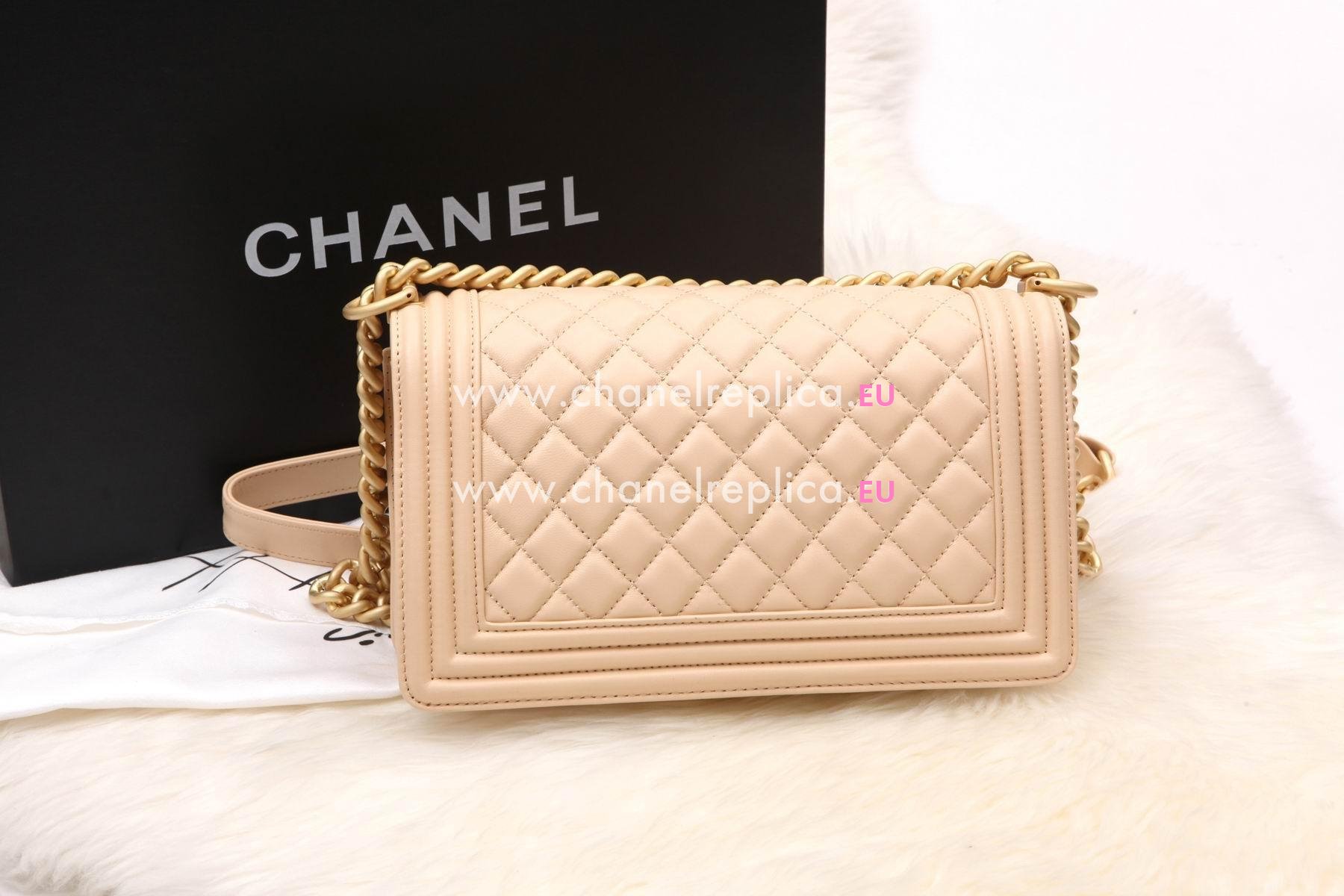 Chanel Lambskin 25.5 Boy Bag Apricot Gold Hardware A67089