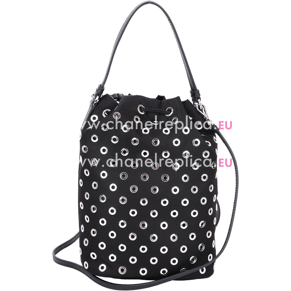 Prada Tessuto City Triangle Logo Nylon Noe With Studs Black PRB50226