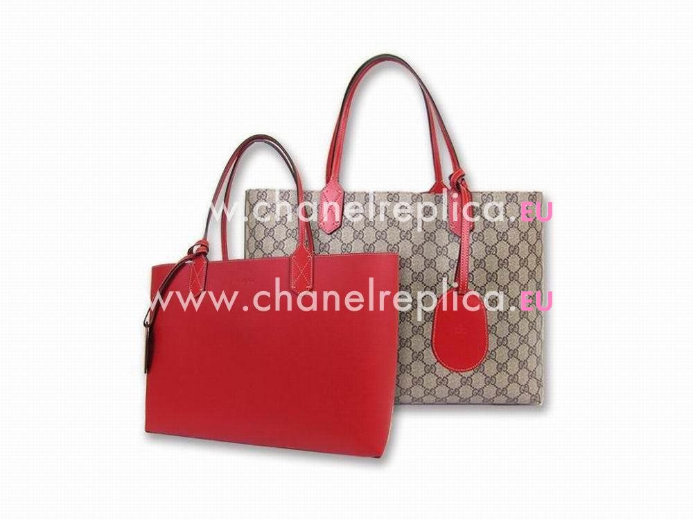 Gucci Calfskin Two Sided Tote Bag In Khaki Red G368568