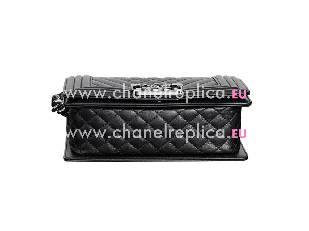 Chanel Black Lambskin Boy Bag Silver Hardware A92266