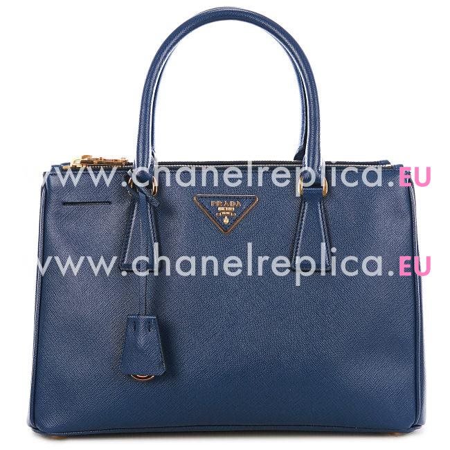 Prada Saffiano Lux Gold Triangle Logo Medium Bag Navy Blue PR522374