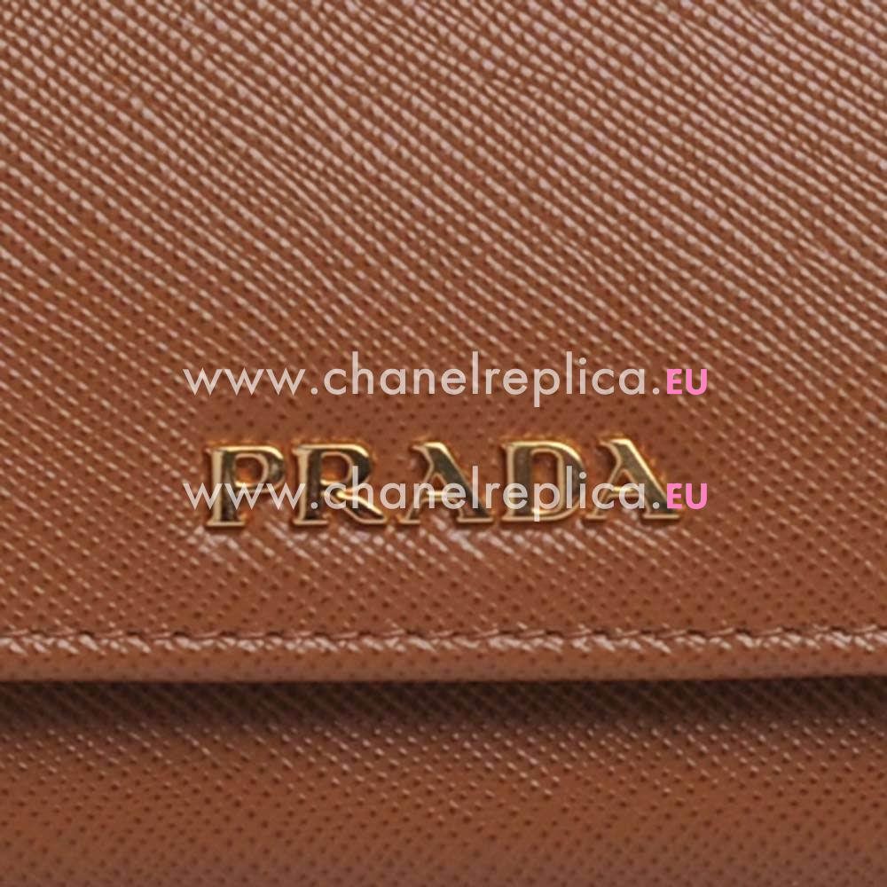 Prada Saffiano Gold Embossment Logo Cowhide Wallet In Camel PR61017037