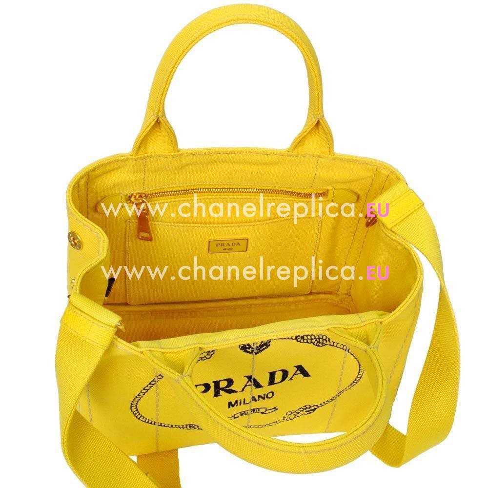 Prada Canapa Stampata Printing Logo Denim Small Size Bag Yellow PR7054126