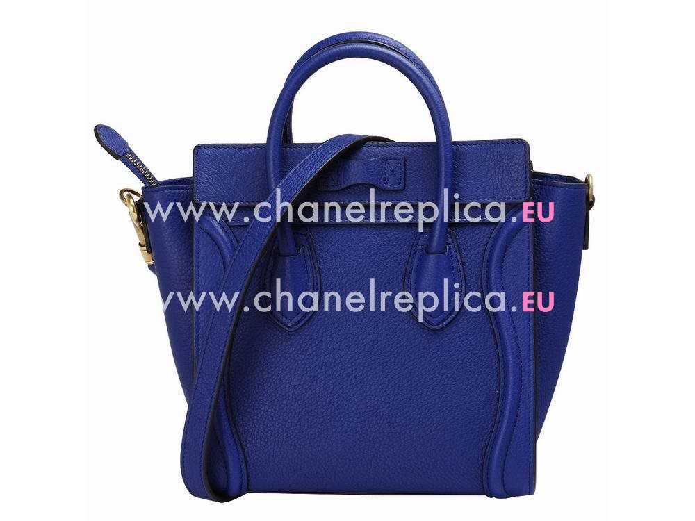 Celine Square Luggage Bubble Calfskin Nano Mini Gold Sapphire Blue CE544559