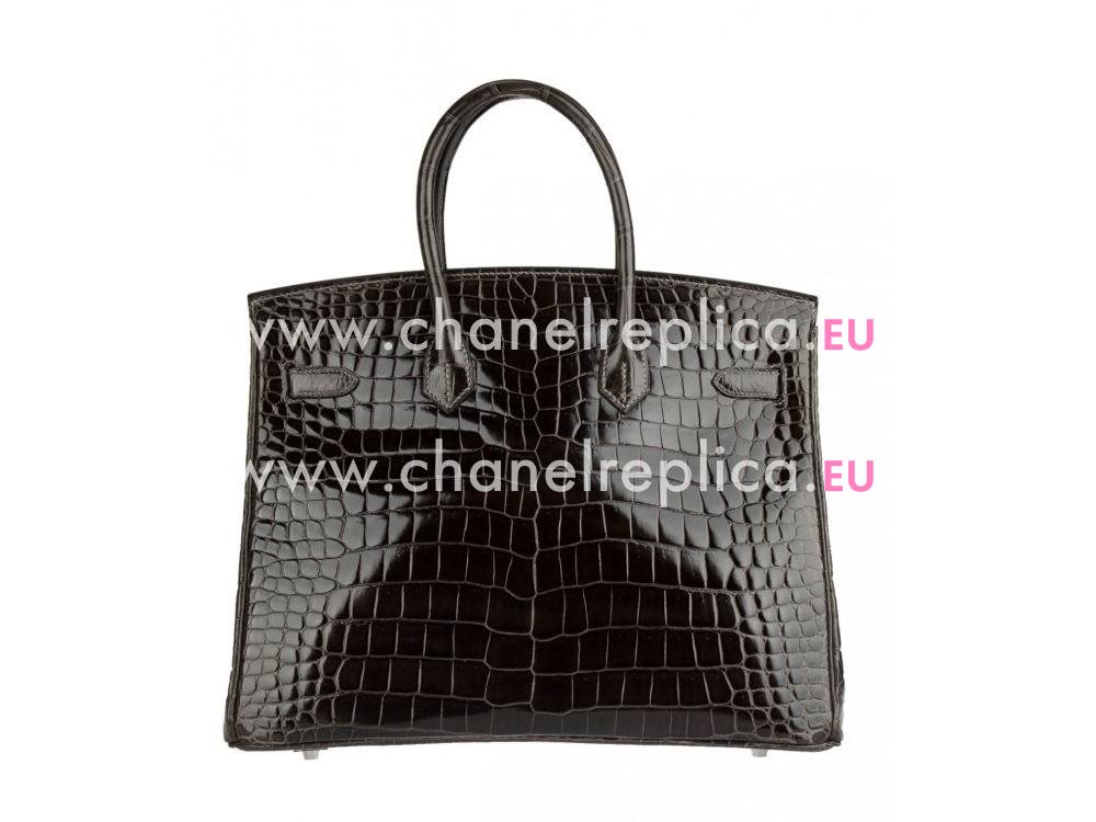 Hermès Birkin 35 Graphite Shiny Porosus Crocodile Palladium Hardware Sew Bag HB1035SPC