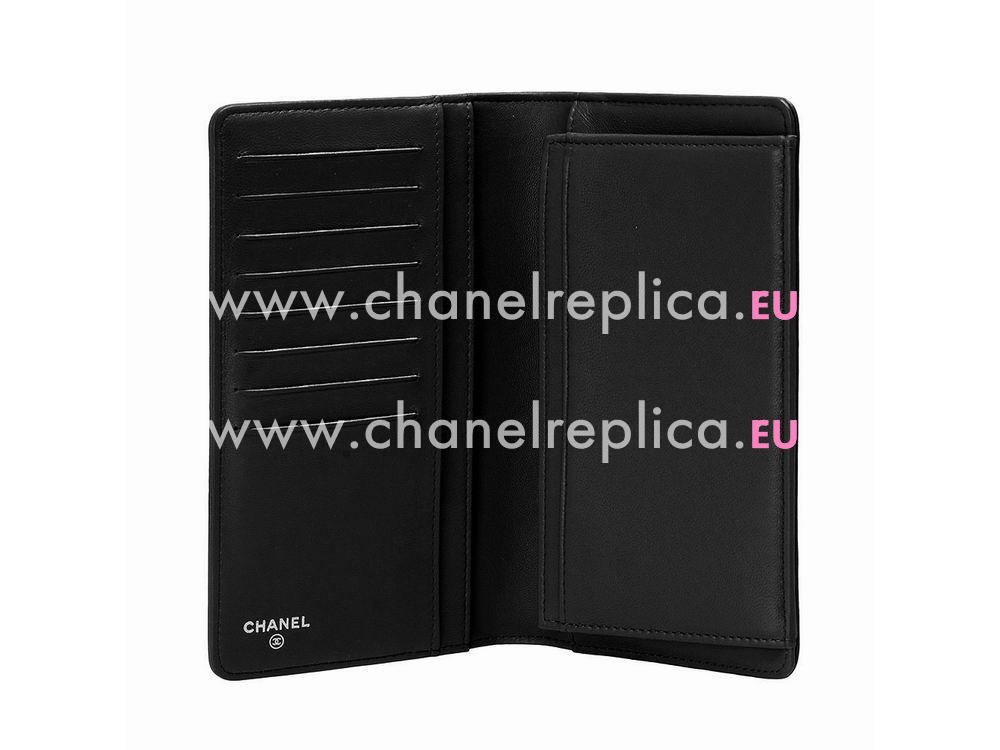 Chanel Lambskin Quilted Anti-silver Long Wallet Black A57593