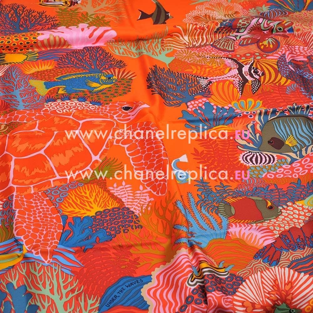 Hermes Sea World Silk Scarf Orange H6102844