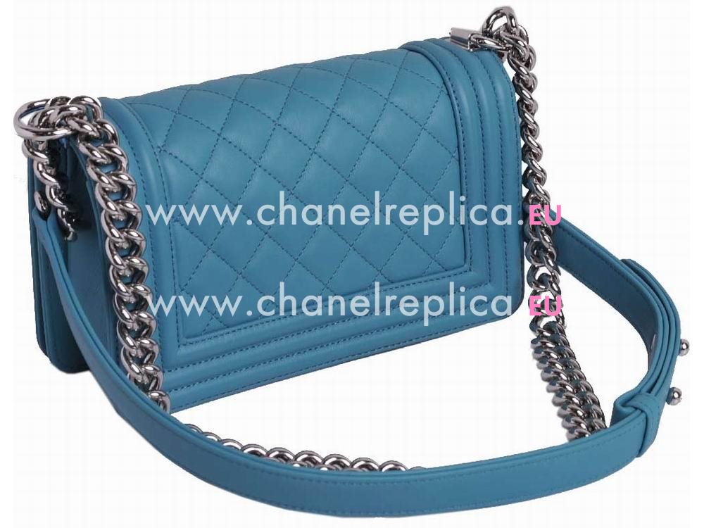 Chanel Lambskin Antique-Silver Chain Boy Mini Bag Bleu A67086