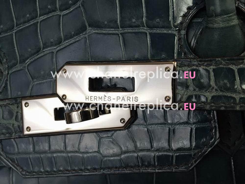 Hermes Birkin 35 Porosus Crocodile Blue Jean Palladium Hand Sew H1035CGS