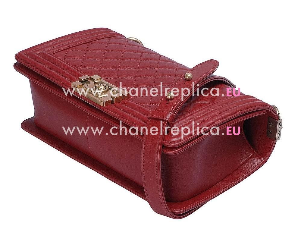Chanel Lambskin Medium Boy Bag Gold Chain Dark Red A55492