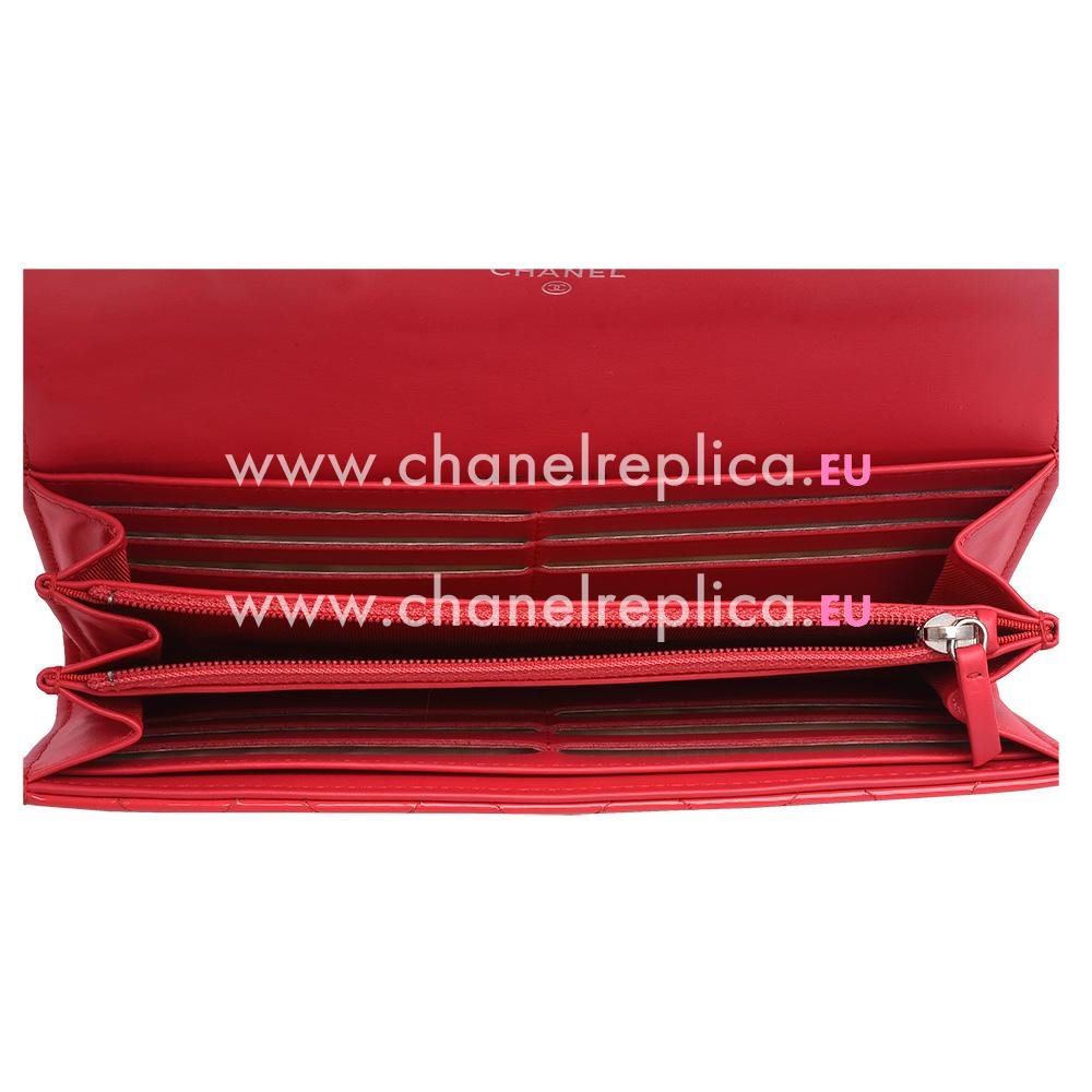 Chanel Patent Lambskin Silver CC 3Layers Long Wallet Red C969583