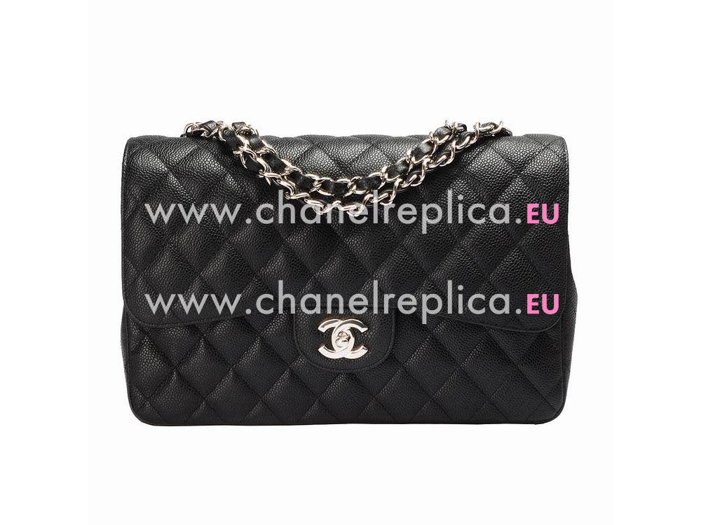 Chanel Caviar Jumbo Double Flap Bag Black(Silver) A28600DS