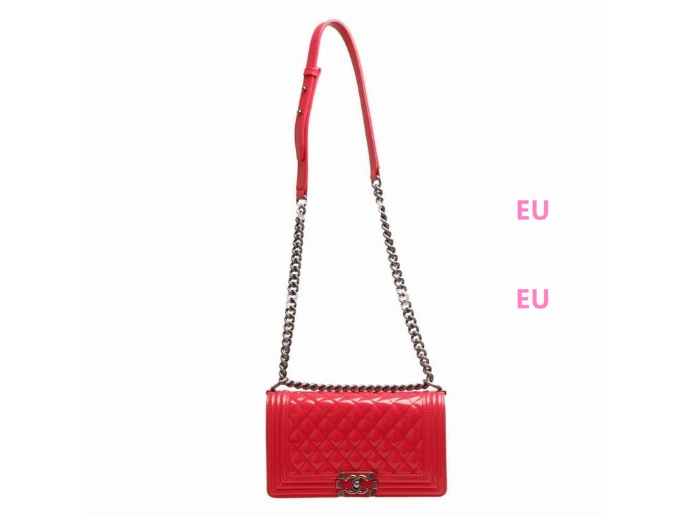 Chanel Patent Lambskin Boy Bag Silver Peack Red A33062