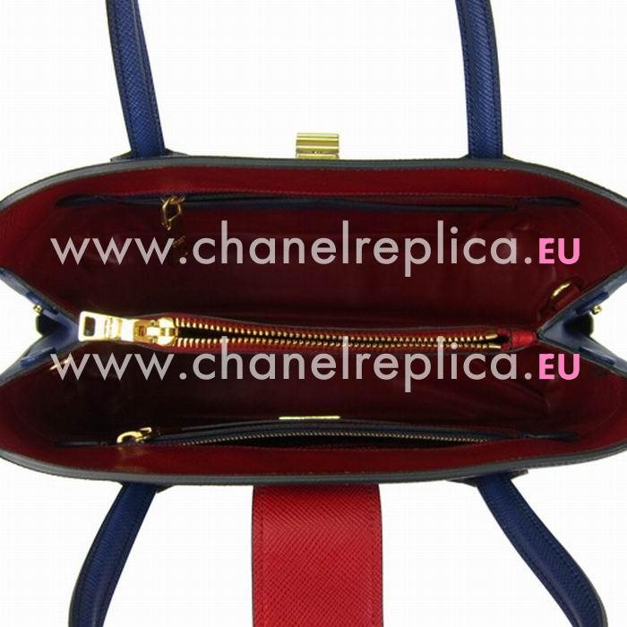 Prada Lux Saffiano Classic Triangle Logo Cowhide Handle/Shoulder Bag RoyalBlue/Red PR36D385