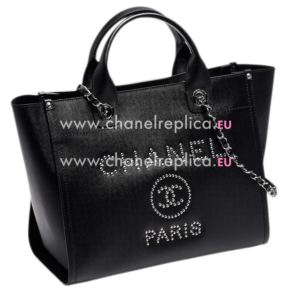 Chanel Deauville Grained Calfskin Silver Chain Large Shop Tote Bag AD13059