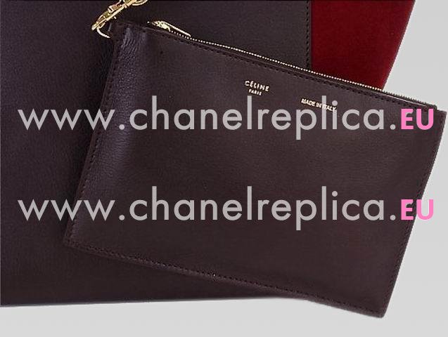 Celine Cabas Lambskin Shopping Bag(Coffee/Red) CE40290