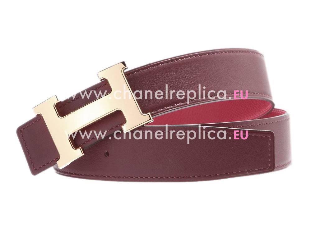 Hermes Gold H Red Epsom and Wine Red Togo Leather Two-sided Belt H918102