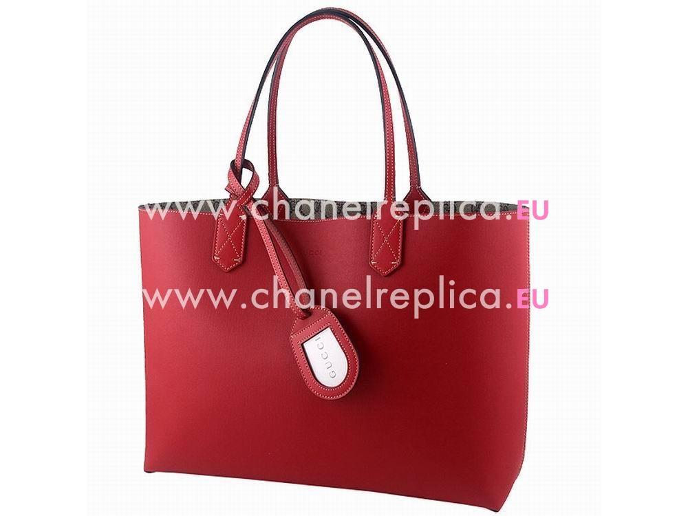 Gucci Calfskin Two Sided Tote Bag In Khaki Red G368568