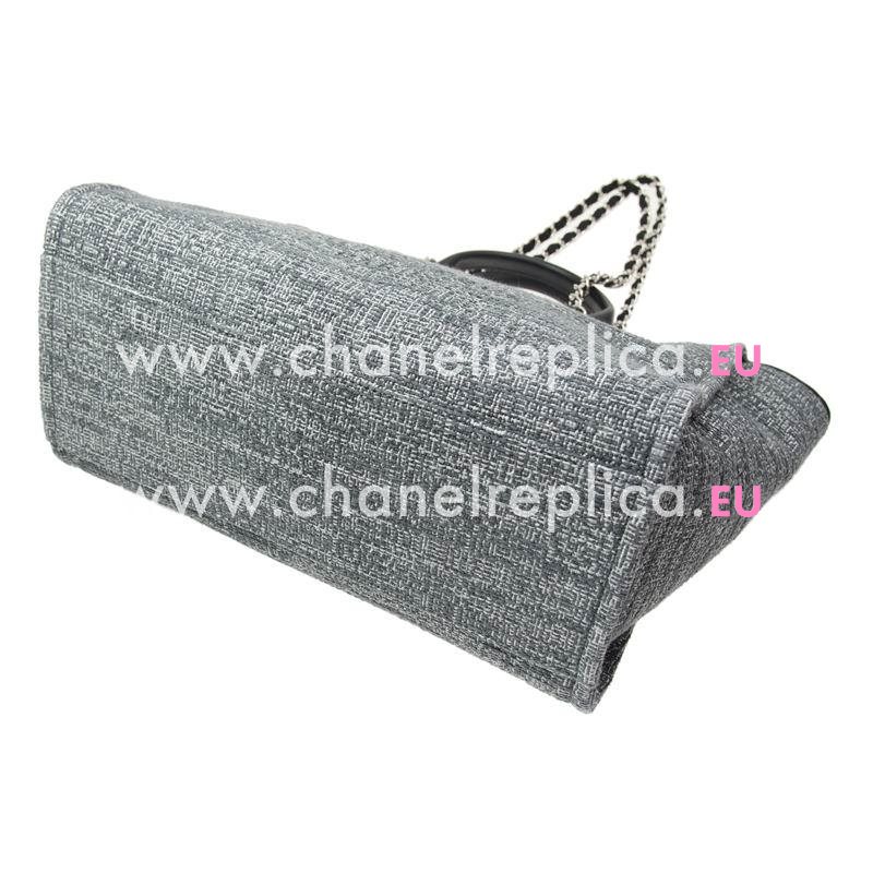 Chanel Deauville Double CC LOGO Denim Canvas Calfskin Silver Chain Bag A66941DGREY