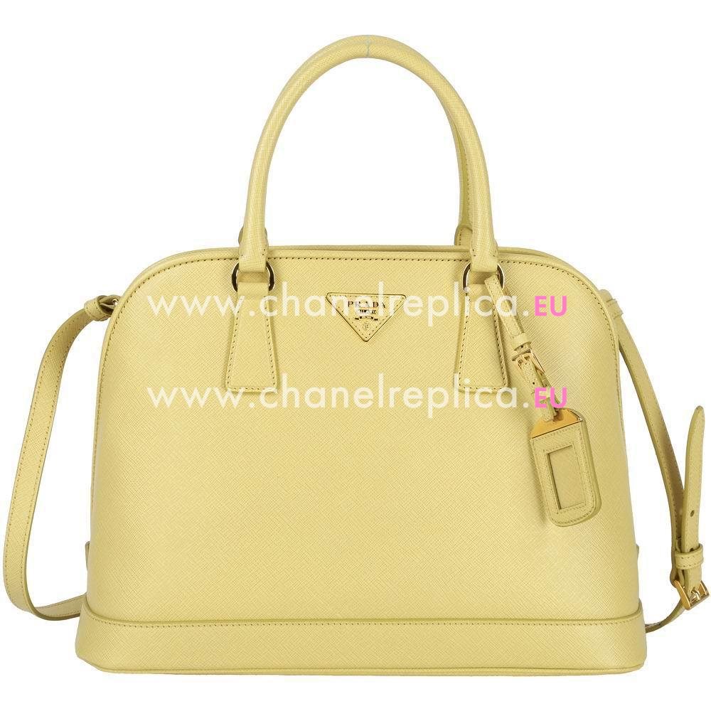 Prada Lux Saffiano Zipper Cowhide Handle/Shoulder Bag Light Yellow PR61017003