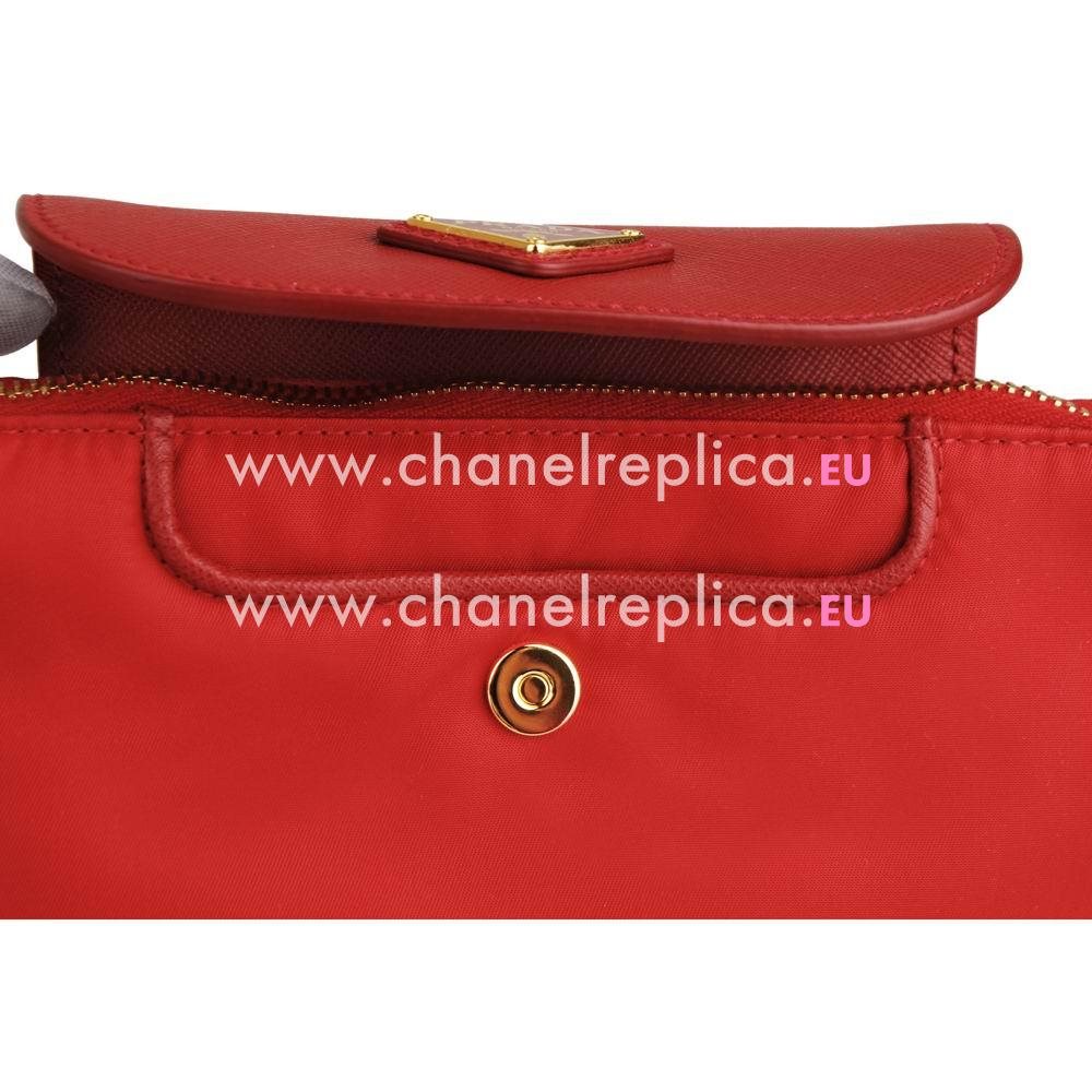 Prada Triangle Logo Plate Cluch Nylon Bag In Red P422143