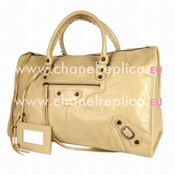 Balenciaga Work Classic Coppery Button Lambskin Bag Khaki B6112801