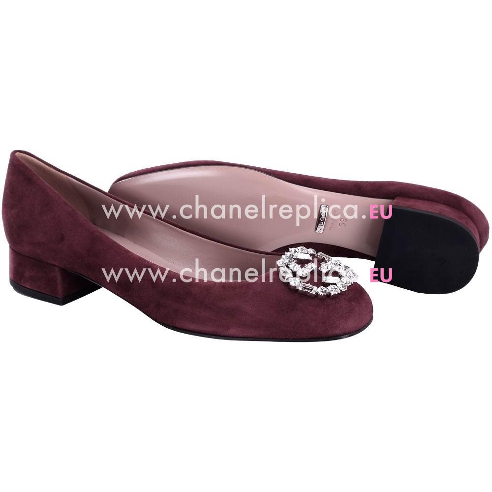 Gucci Classic GG Logo Chamois Leather Hight-heeled Shoes Burgundy G7030210