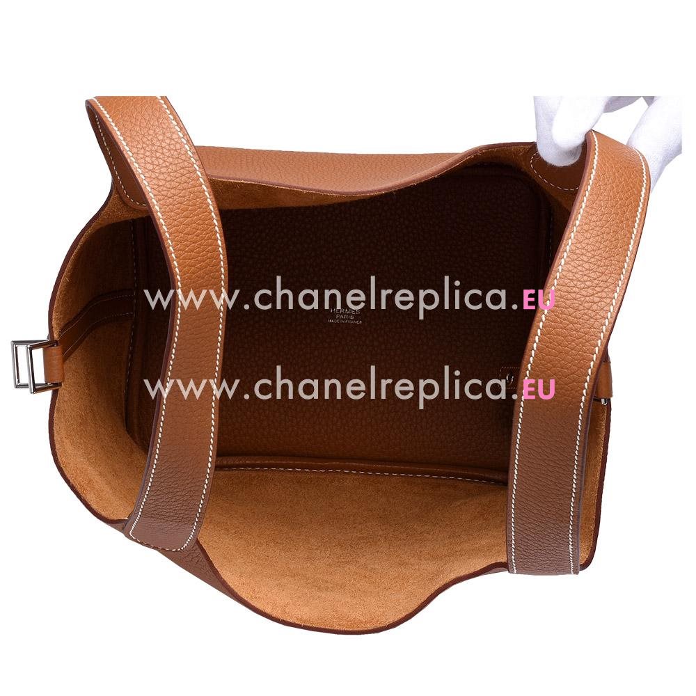 Hermes Picotin Lock 22Cm Camel Togo Leather Bag Palladium Hardware HPL1357