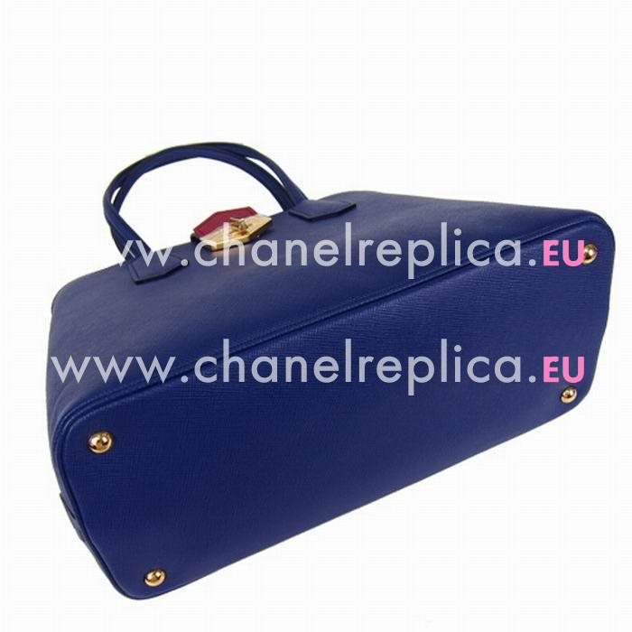 Prada Lux Saffiano Classic Triangle Logo Cowhide Handle/Shoulder Bag RoyalBlue/Red PR36D385