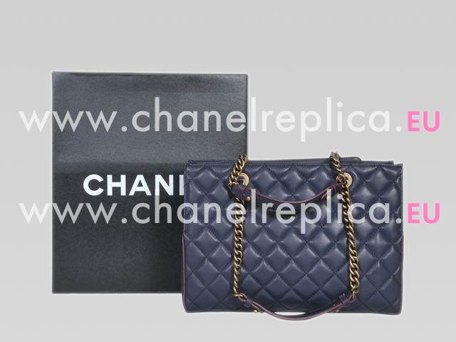 CHANEL Calfskin Grand Shopper Tote Bag In Blue(Gold) A50997