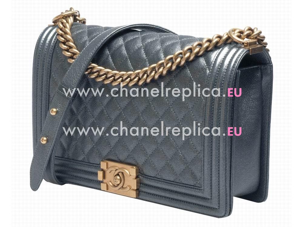 Chanel Caviar Reissue 28cm Boy Bag Gold Iron Blue-gray A56802