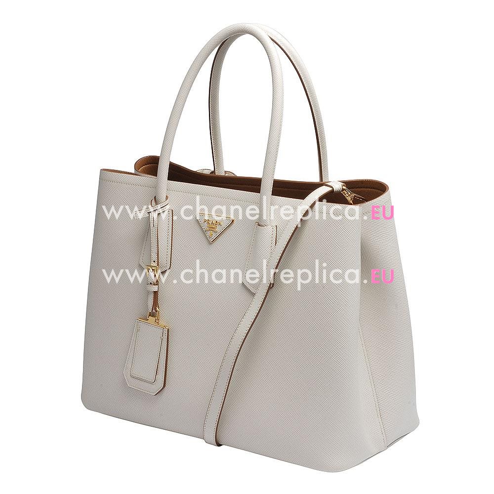 Prada Saffiano Cuir Large Double Tote Bag Off-white PR624E47