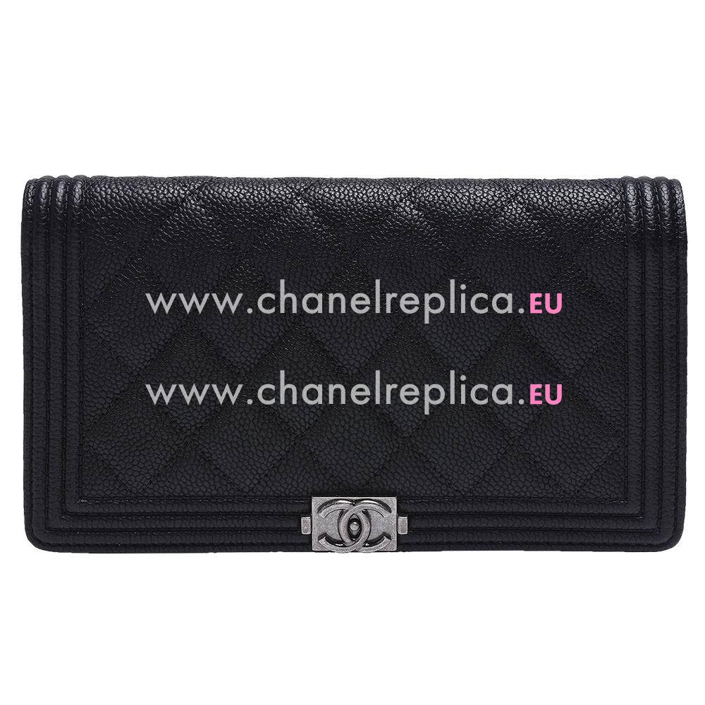 Chanel Caviar Anti-silver Lock Boy Long Wallet Black C765650