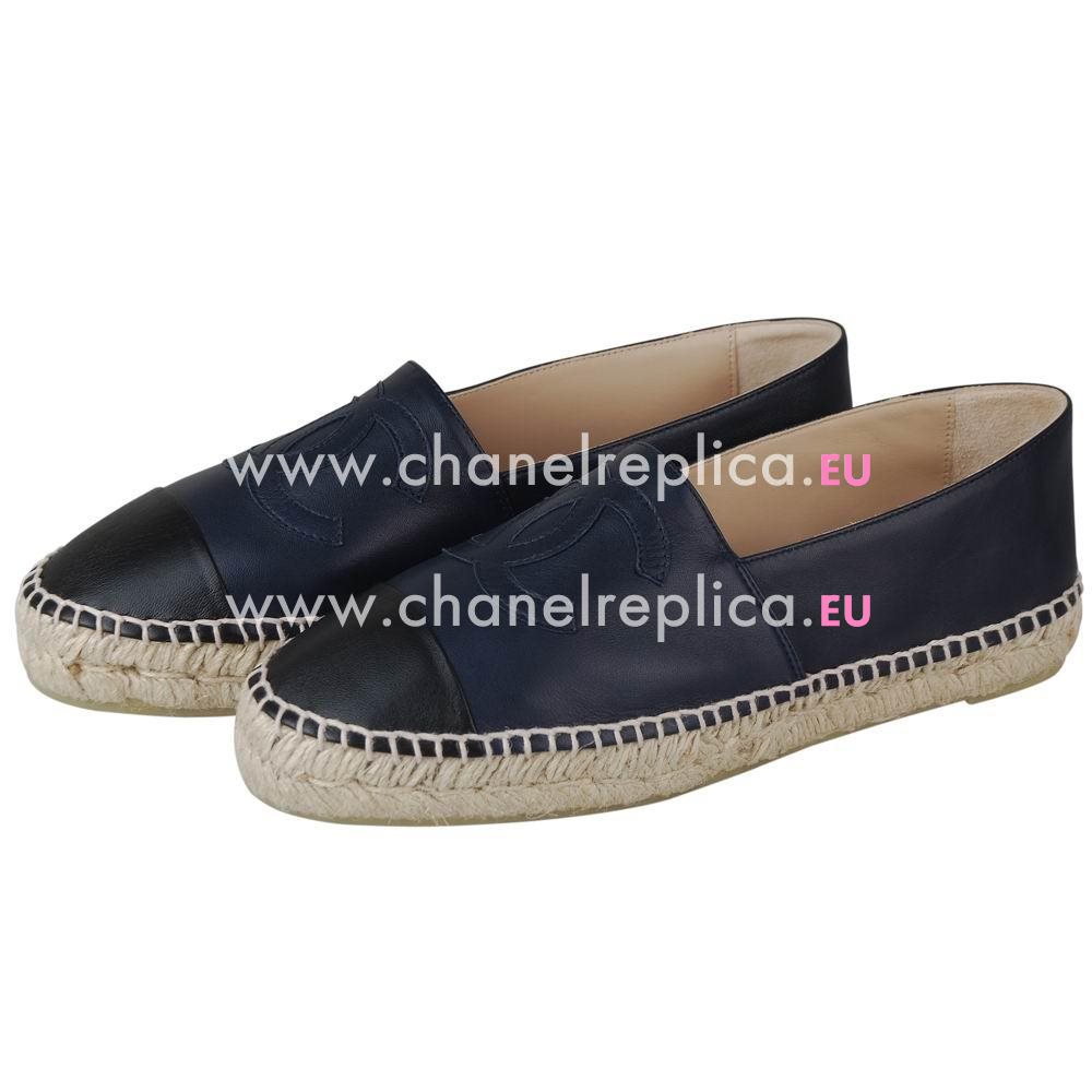 Chanel Double CC Lambskin Cambon Bowknot Shoes In Black / Blue C526448