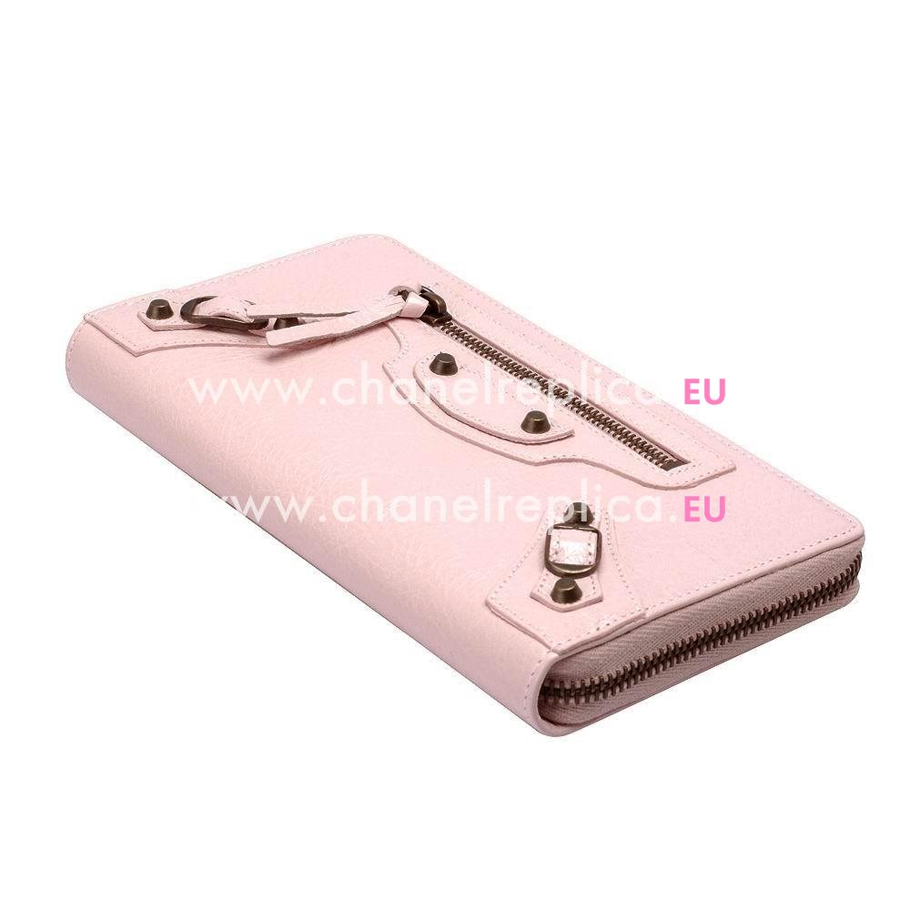 Balenciaga Continental Goatskin Aged Brass Hardware Wallets Light Pink B2055125